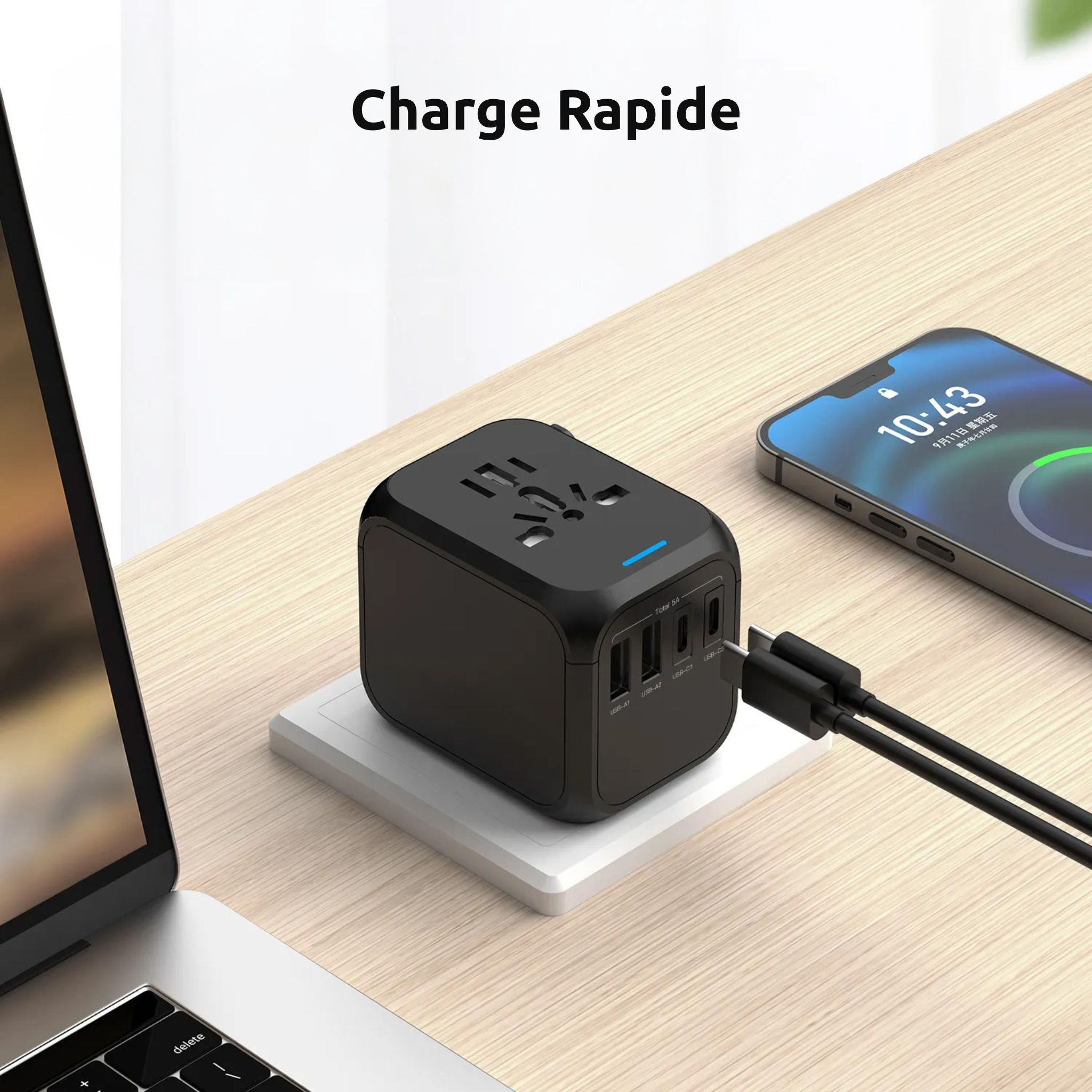 Phoneside Wordline – Chargeur de voyage universel avec 4 ports USB