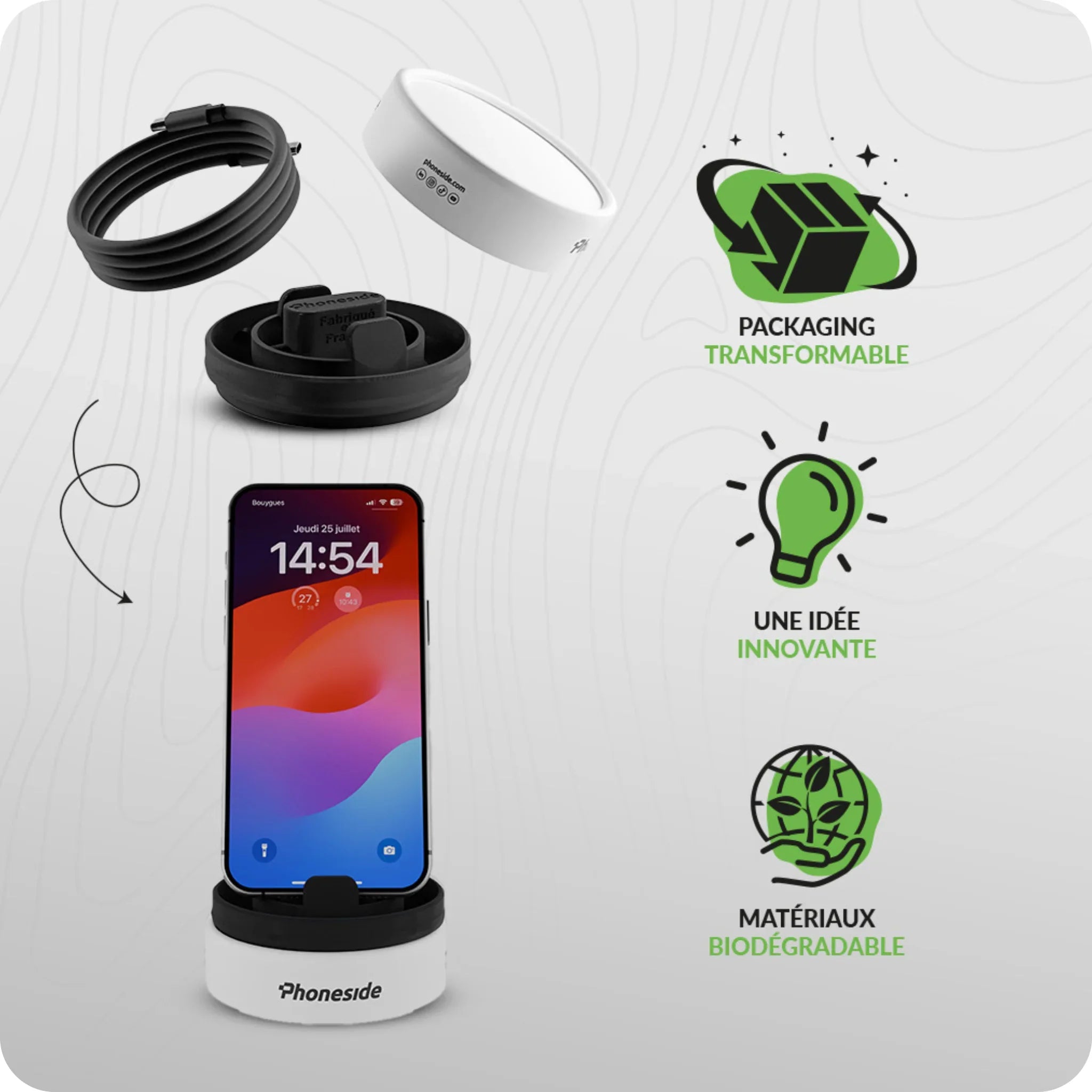 Packaging Transformable en Support de Smartphone (Pour Câble Magline)