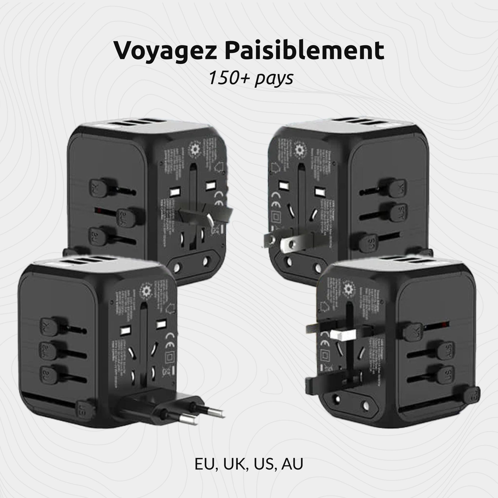 Phoneside Wordline – Chargeur de voyage universel avec 4 ports USB