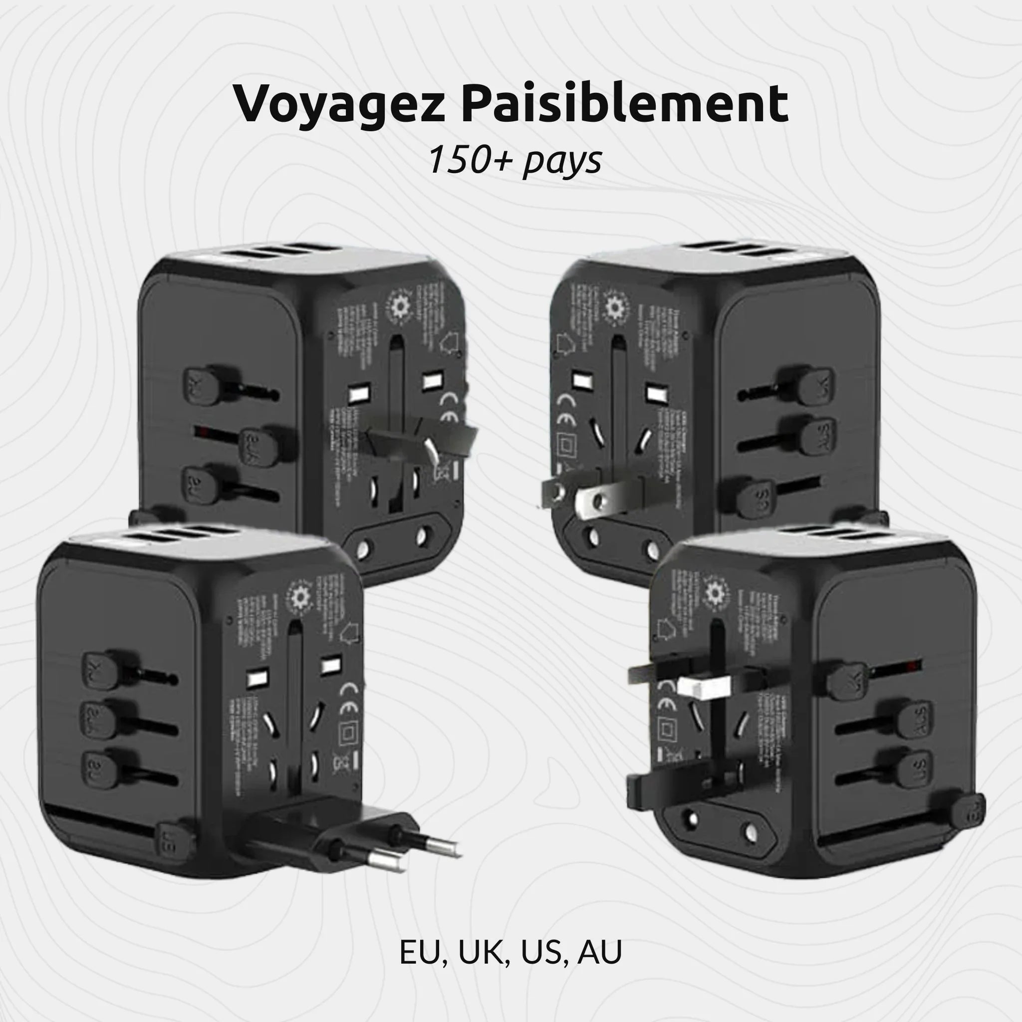 Phoneside Worldline – Chargeur de voyage universel avec 4 ports USB