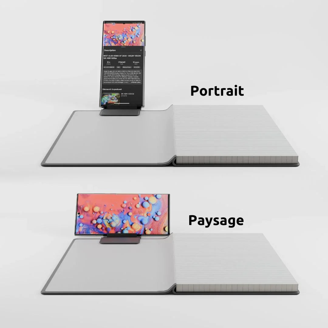 Phoneside Note - Support de smartphone pour carnet et cahier.