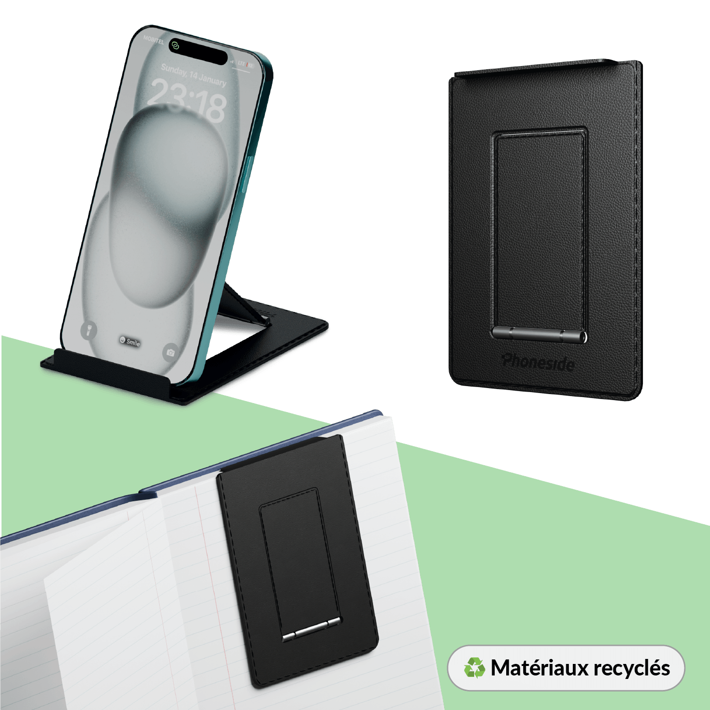 Phoneside Note Mini - Le marque-page qui devient support de téléphone.