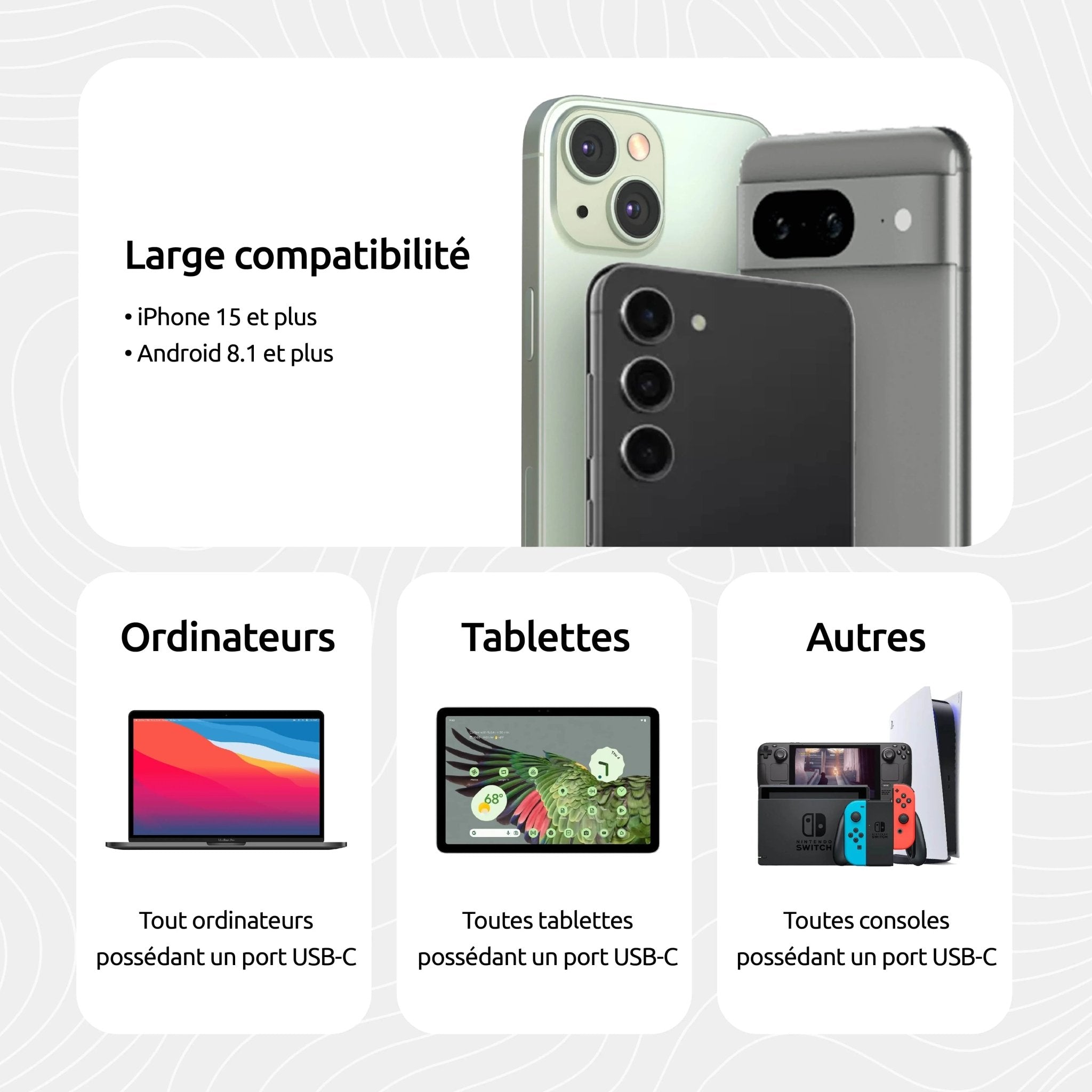 Phoneside Pocketline - Câble court USB-C vers USB-C (30cm)